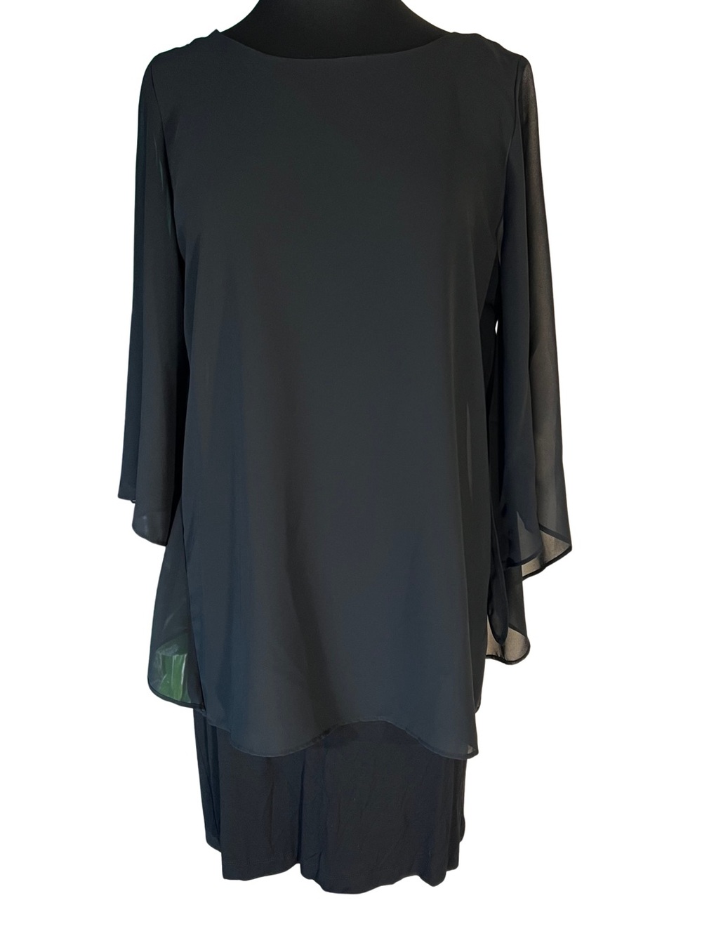 Chelsea & Theodore Black Chiffon Sheer Sleeve LBD Dress
